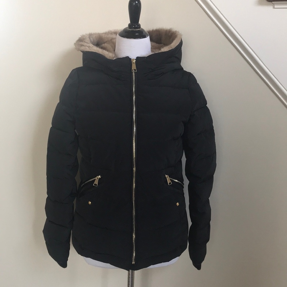 TRF Outerwear Faux Fur Lined Black Coat Size Small